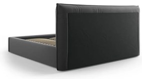 Ciemnoszare tapicerowane łóżko dwuosobowe ze schowkiem i stelażem 160x200 cm Elio – Milo Casa