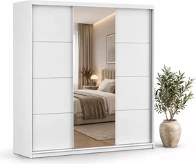 Szafa Lorina 203 cm – nowoczesna szafa przesuwna z lustrem w kolorze białym, elegancka i pojemna