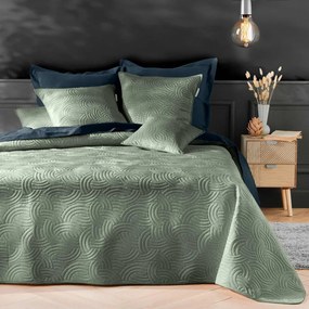 Zielony aksamitny zestaw narzuty na łóżko i poszewki na poduszkę 220x240 cm Solange – douceur d'intérieur