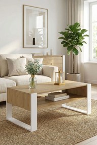 Prostokątna ława kawowa z półką - dąb artisan + biały C4-D63