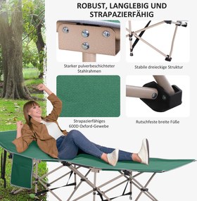 Outsunny Łóżko kempingowe składane odporny na warunki atmosferyczne zielony beżowy 190x68x52cm z torbą | Aosom PL
