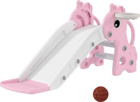 AIYAPLAY 3-w-1 Zjeżdżalnia dla dzieci w kształcie żyrafy, z koszem do koszykówki i piłką, różowa | Aosom PL