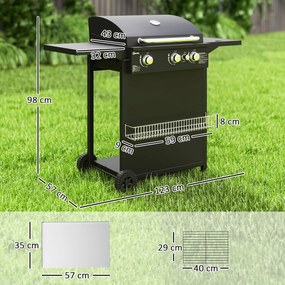 Outsunny Grill gazowy 9,5 KW z wózkiem, 4 palniki, boczny palnik, 123 x 57 x 98 cm Czarny