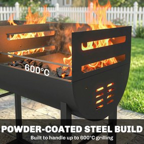 Outsunny Grill na węgiel drzewny z 2 strefami grillowania, regulowany ruszt, półka na drewno, kółka, boczny uchwyt, 103 x 46,5 x 100 cm | Aosom PL