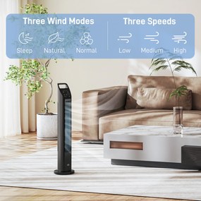HOMCOM Wentylator stojący, wieżowy, klimatyzacja, 3 tryby, obrotowy, timer, Czarny