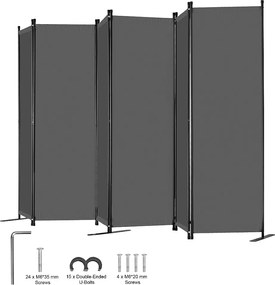 Przegroda Z 6 Panelami SucceBuy, Tkaninowa Osłona Prywatności Do Biura, Sypialni, Szary