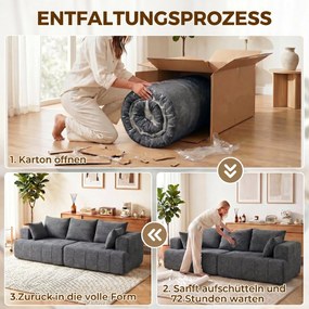 HOMCOM Sofa 3-osobowa, Cloud-sofa z Chenille z grubą warstwą i kieszeniowymi sprężynami, szerokie i głębokie siedzisko, szerokie podłokietniki, poduszki, szara | Aosom PL