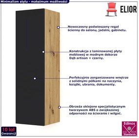Modułowy regał podwieszany dąb artisan + czarny - Herria 3X