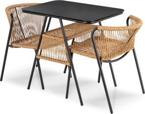 Zestaw Mebli Ogrodowych TRISTE Stolik i 2x Krzesło Brązowy/Czarny Rattan Nowoczesny