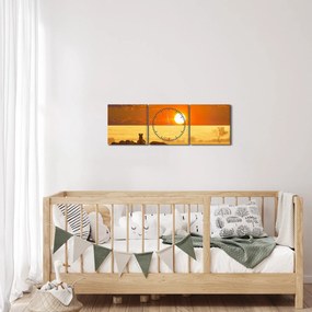 Obraz - Zebry z zachodem słońca (z zegarem) (90x30 cm)