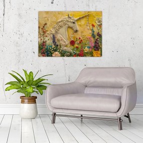 Obraz - Jednorożec z kwiatami (70x50 cm)