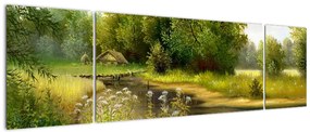 Obraz - Rzeka przy lesie, obraz olejny (170x50 cm)