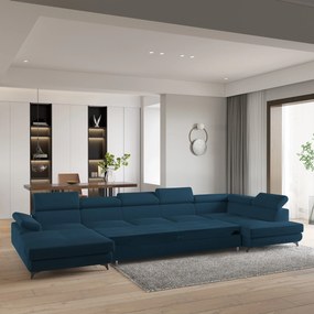 Masseno Narożnik MONTIVA z funkcją spania i pojemnikiem na pościel Narozniki U, Rozkładana sofa - Niebieski, MONOLITH 77