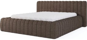 Brązowe tapicerowane łóżko dwuosobowe ze schowkiem ze stelażem 140x200 cm Carilla – ELTAP