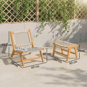 Outsunny Fotel ogrodowy z podnóżkiem 2-częściowy FSC Drewno akacjowe Fotel wypoczynkowy z siedziskiem rattanowym Styl boho Regulowane nóżki | Aosom PL