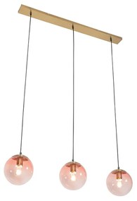 Lampa wisząca w stylu art deco mosiądz z różowym szkłem 3-światłowa - Pallon ArtDeco Oswietlenie wewnetrzne