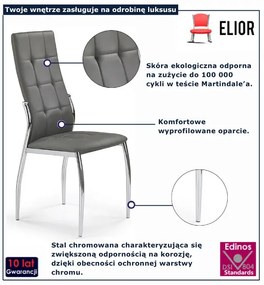 Popielate Krzesło Metalowe Nowoczesne Pikowane T7-W74