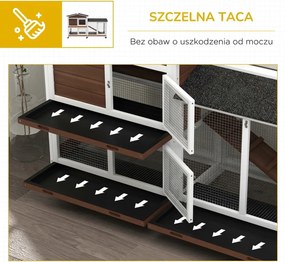 PawHut Domek dla małych zwierząt na kółkach, domek dla królików miniaturowych, wybieg, dach bitumiczny, domek dla małych zwierząt, wybieg dla królików miniaturowych, drewno, stal, brązowy | Aosom PL