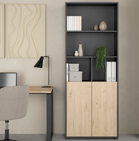 Dwudrzwiowy regał biurowy Sign 80 jackson hickory/szary mat