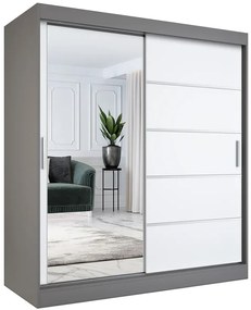 Przesuwna szafa z lustrem 180 cm antracyt + biel - Ebia 5X