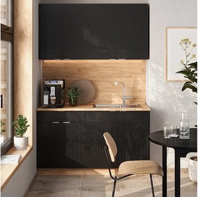 Kuchnia jednoosobowa czarny dąb w paski/złoty dąb 140x46x81.6 fame-line