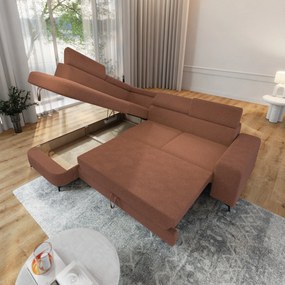 Masseno Narożnik ALVORO z funkcją spania i pojemnikiem na pościel Narozniki L, Rozkładana sofa - Miedziany, QUELLE 54