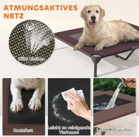 PawHut Leżanka dla Psa na Zewnątrz z Dachem, Podwyższone Łóżko dla Dużych Psów, 91 x 76 x 90 cm, Kawa