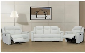 Kanapa 3-osobowa, 2-osobowa i fotel z funkcją relax EVASION ze skóry - Biały kość słoniowa