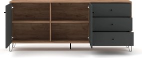 Komoda Dwudrzwiowa z Szufladami BACARDI 183 cm Dąb Craft Tobacco/Grafit Nowoczesna