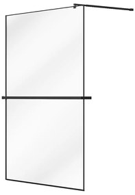 Ścianka prysznicowa do kabiny walk-in z wieszakiem na ręczniki i półeczką - 140 x 200 cm - Czarny mat - BONPERO