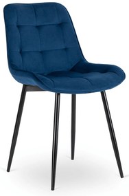 Zestaw Stół Rozkładany Kwadratowy MAX 80-160 cm Czarny i 6 Krzeseł Tapicerowanych CHRIS Granatowe Nowoczesne Loft