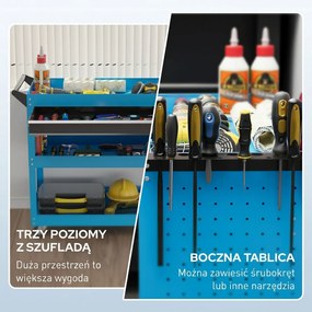 HOMCOM Skrzynka narzędziowa, wózek narzędziowy, 3 poziomy, 4 kółka, 82 cm x 35 cm x 76 cm, niebieski | Aosom PL
