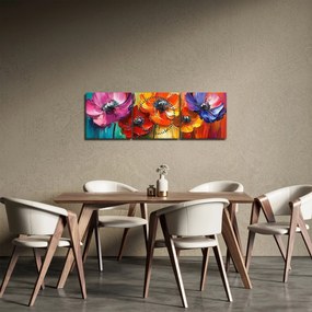 Obraz - Pięć kolorowych kwiatów (z zegarem) (90x30 cm)