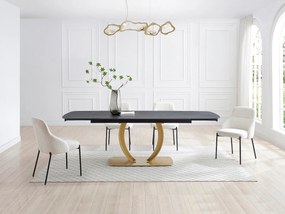 Stół do jadalni rozkładany dla 6 do 10 osób z ceramiki i złotego metalu - Efekt czarnego marmuru - OLIFIA marki Maison Céphy