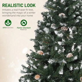 HOMCOM Sztuczna choinka, 676 gałązek, 41 szyszek, zasypane końcówki, ognioodporna, 180 cm | Aosom PL