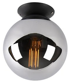 Lampa sufitowa art deco czarna z przydymionym szkłem - Pallon