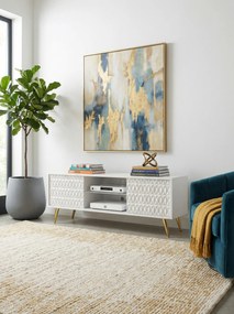 Biała ryflowana szafka RTV na złotych nóżkach 135 cm E7-F47