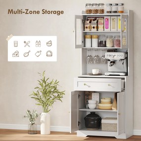 HOMCOM Szafka kuchenna z blatem roboczym, uchwytem na kieliszki do wina, szafka magazynowa do kuchni, jadalni, 170 cm, MDF, szkło, biały | Aosom PL