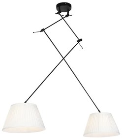 Lampa wisząca czarna z plisowanymi abażurami kremowymi 35 cm 2-światła - Blitz klasyczny/Antyczny Oswietlenie wewnetrzne