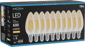 Mexen Vintis 10x żarówka filament LED E14, C35, 6W, Ciepła - 2200K, 600 lm, amber - L154-E14-0622-50x10