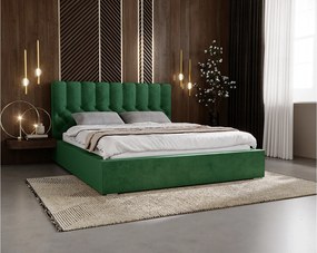 Emporius Sevilla łóżko 160x200 cm z pojemnikiem - glamour, pikowanie chesterfield, tkanina velvet - łóżko tapicerowane 160x200 zielony (Magic Velvet 2225)