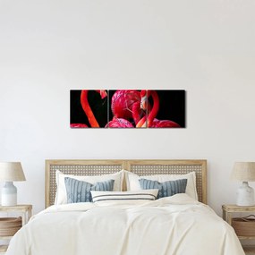 Obraz czerwonych flamingów (z zegarem) (90x30 cm)