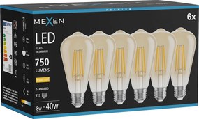 Mexen Vintis 6x żarówka filament LED E27, ST64, 8W, Ciepła - 2700K, 750 lm, amber - L152-E27-0827-50x06