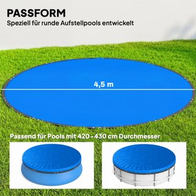 Outsunny Pokrywa Basenowa Okrągła Ø 450 cm, Wodoodporna i Pyłoszczelna z Linką i Ściągaczem, Na Lato i Zimę, Niebieska | Aosom PL