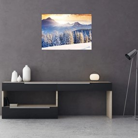 Obraz na szkle - Krajobraz górski zimą (70x50 cm)
