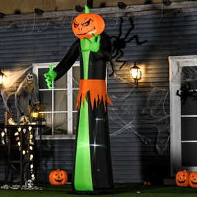 HOMCOM nadmuchiwana dynia dekoracja na Halloween samopompująca duch z oświetleniem LED poliester zielony+czarny 100 x 96 x 270 cm