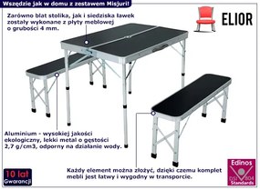 Czarny 3 częściowy komplet mebli kempingowych - Calma