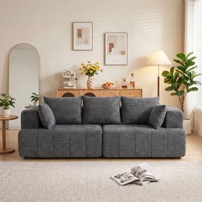 HOMCOM Sofa 3-osobowa, Cloud-sofa z Chenille z grubą warstwą i kieszeniowymi sprężynami, szerokie i głębokie siedzisko, szerokie podłokietniki, poduszki, szara | Aosom PL