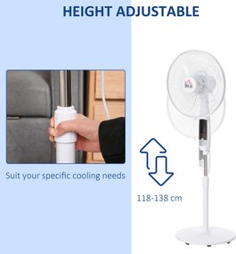 HOMCOM Wentylator stojący 138cm z timerem 5h pilotem regulacja wysokości 3 prędkości biały stalowy | Aosom PL