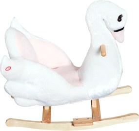 HOMCOM Koń na biegunach dla dzieci zwierzak na biegunach dla małych dzieci łabędź od 18 miesięcy plusz różowy+biały